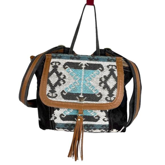 NEW Myra Tapestry & Leather Cowhide Hair BACKPACK HANDBAG 12x13" Purse Isabella - Picture 7 of 14